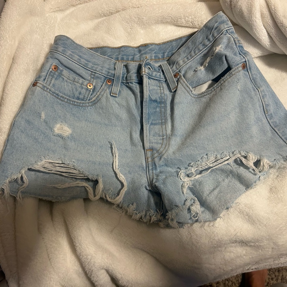 Levi's Light Blue Distressed Jean Shorts